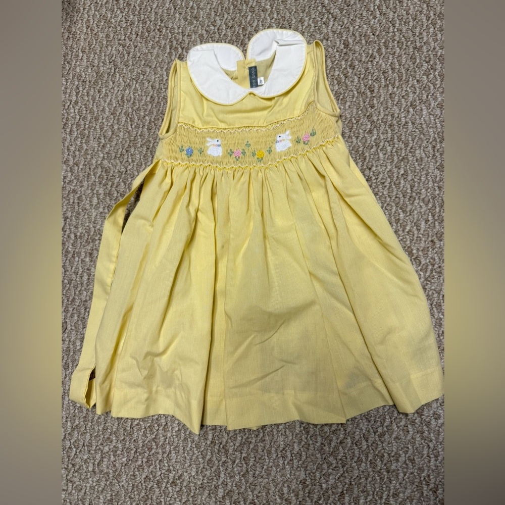 Charming Yellow Kids Dress with Bunny Embroidery